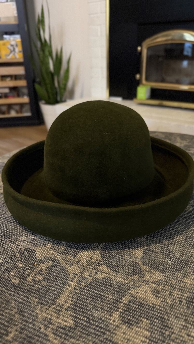Vintage Eric Javits Derby Hat USA Bucket Wool Blend Designer Dark Green